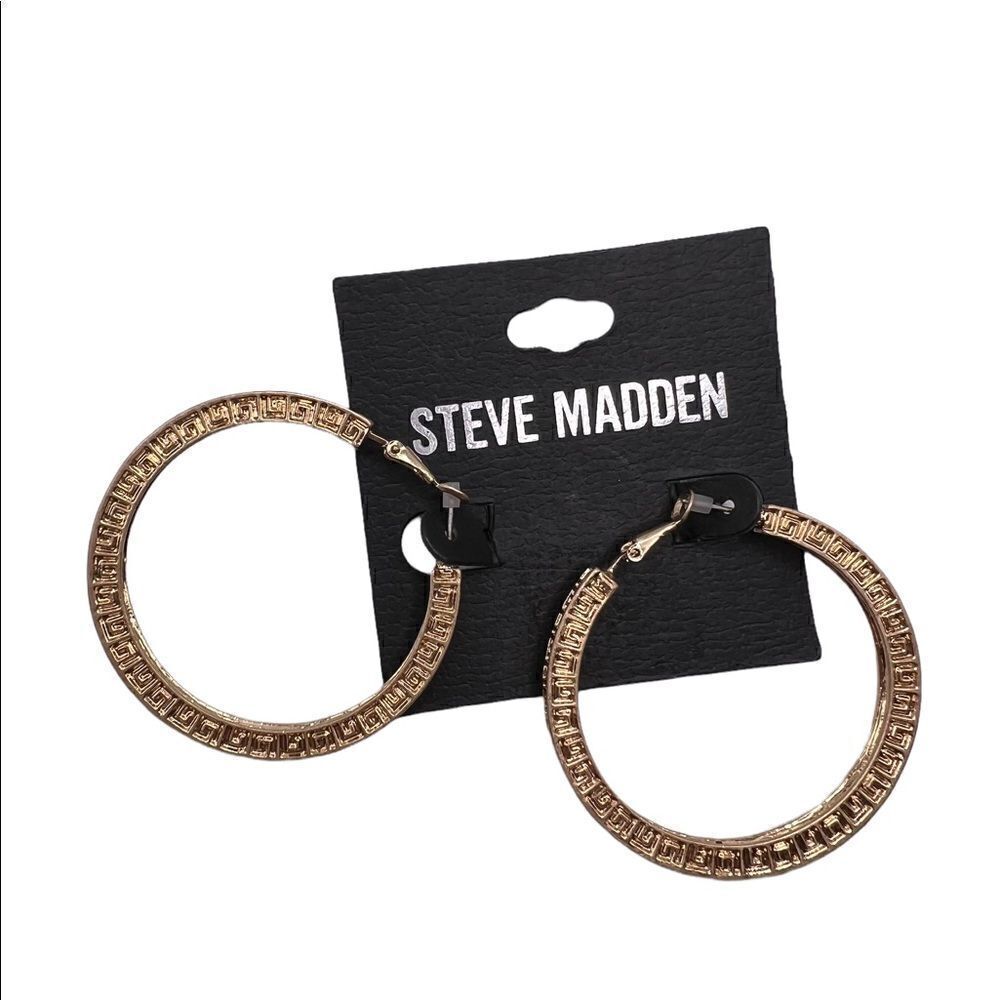 Steve Madden Gold-Tone Medium Patterned Square Hoop Earrings NWT